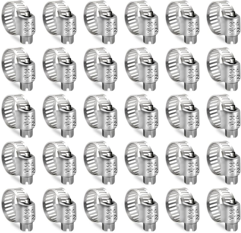 SDZONGES Hose Clamp, 30PCS Fuel Line Clamp, 1/4 inch to 7/16 inch Radiator Hose Clamps, Hose Clamps Stainless Steel(6-12mm). - Image 1